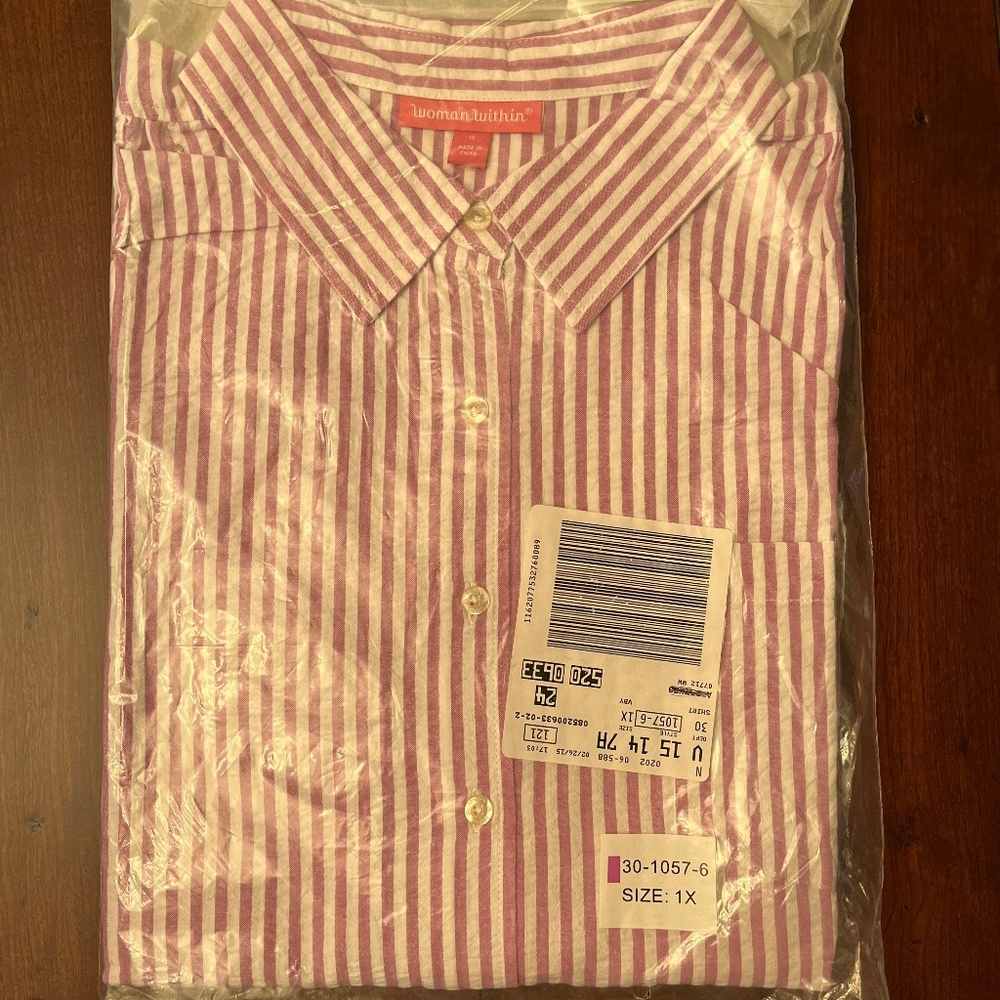 Woman Within Seersucker Short Sleeve Shirt Violet/White